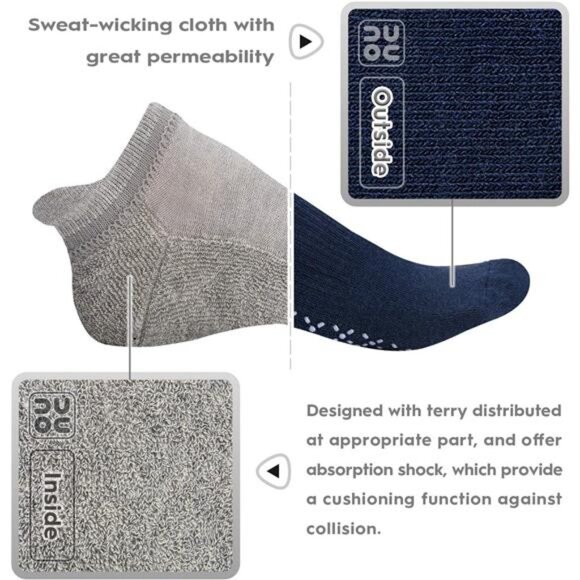 Unisex Non Slip Grip Socks with Cushion for Yoga Pilates Barre Home & Hospital - Picture 4 of 8